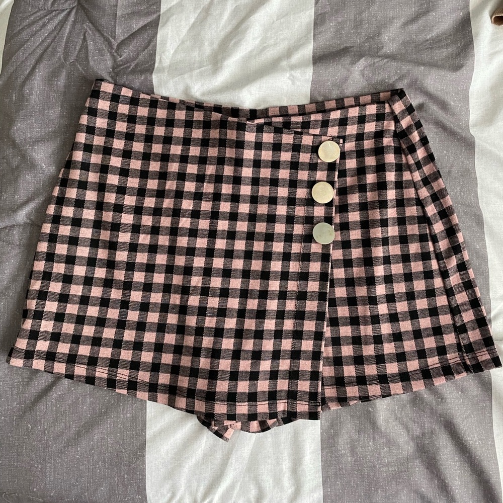 pink black button mini skirt skort short plaid size XL extra large
